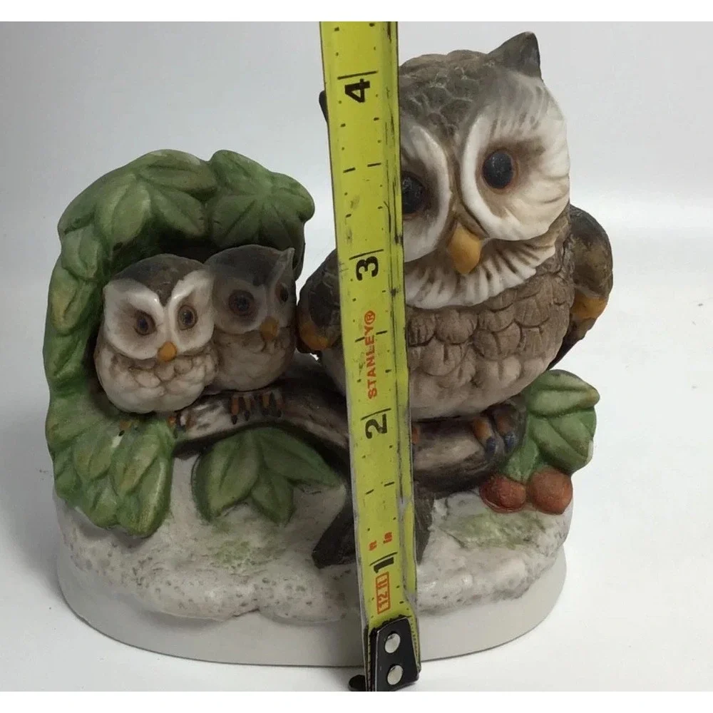 Homco Owl Family‎ On Branch , Porcelain Figure Ceramic 4x4 Inches